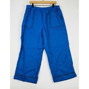 Joie Womens 100% Linen Wide Leg Pants Size XL Royal Blue Perforated Relaxed Fit